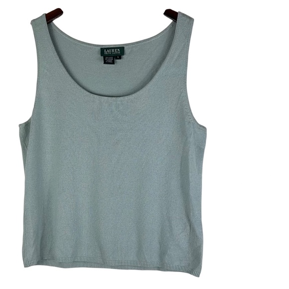 Ralph Lauren 2 pc Sweater Cardigan Tank Twinset Large 12 14 Silk Cashmere Teal - Picture 2 of 7